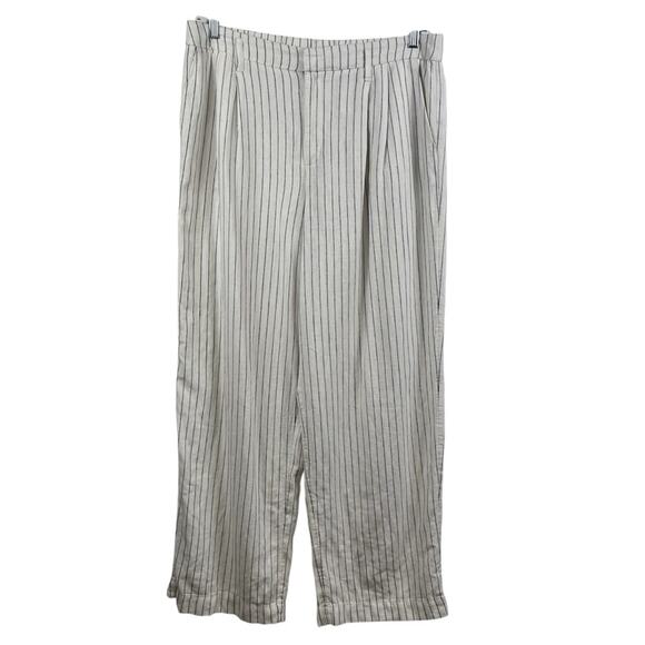 A New Day Wide Leg Pants 14 Striped Linen Blend High Rise Summer Preppy Office - Picture 1 of 10